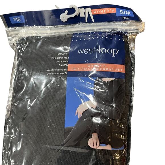 Westloop | Black Thermal Pajama Pants Top Set Women’s S/M Long Sleeve - Picture 2 of 3